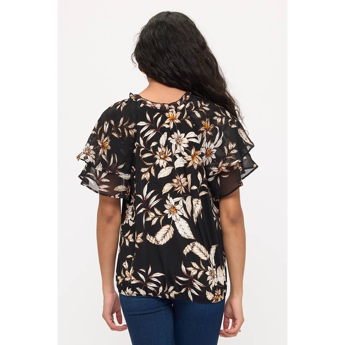 Floral bubble hem flutter sleeve