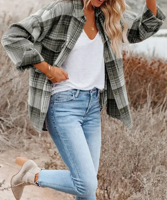 Casual grey Plaid Shacket