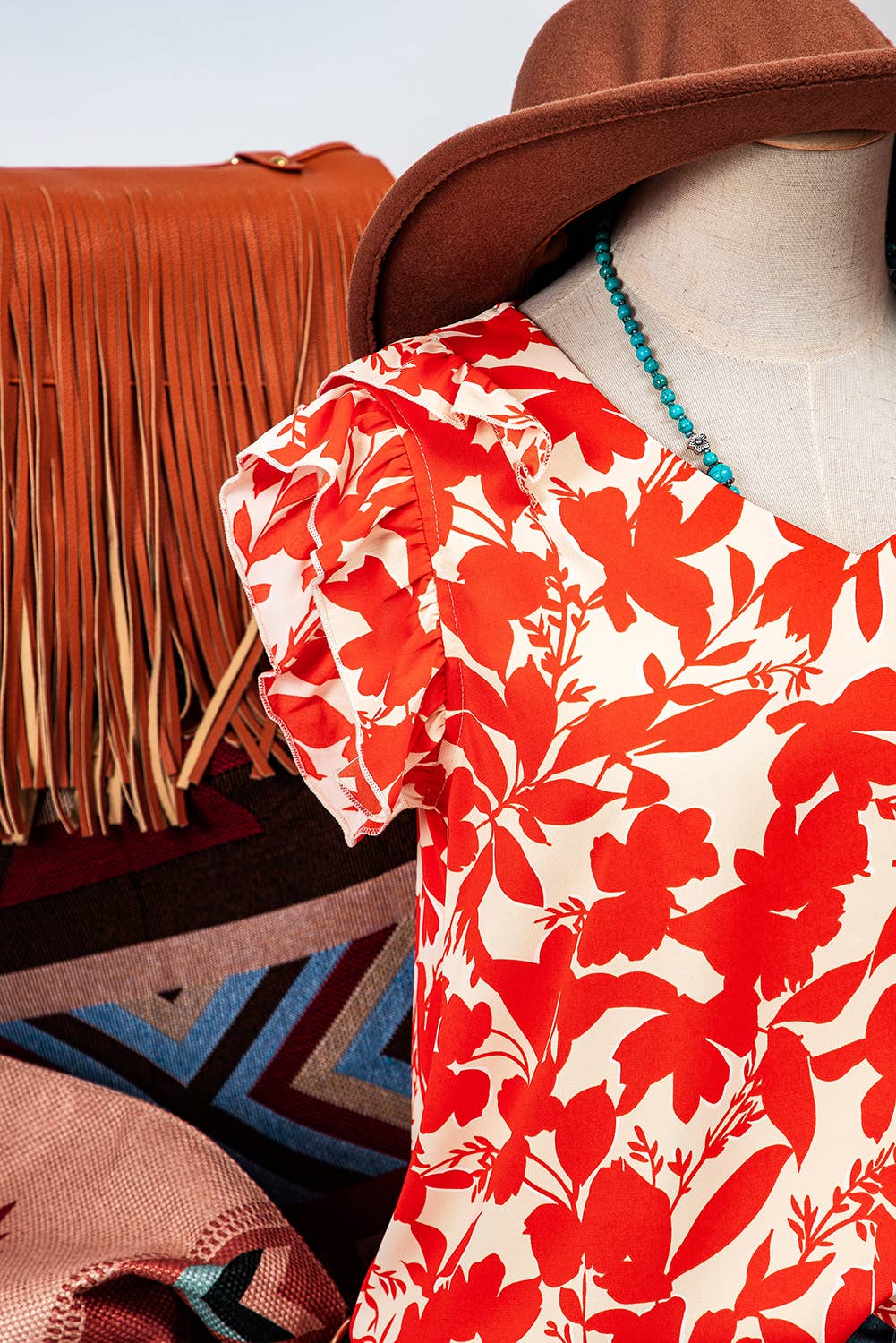 Floral Ruffle Sleeve Print Top