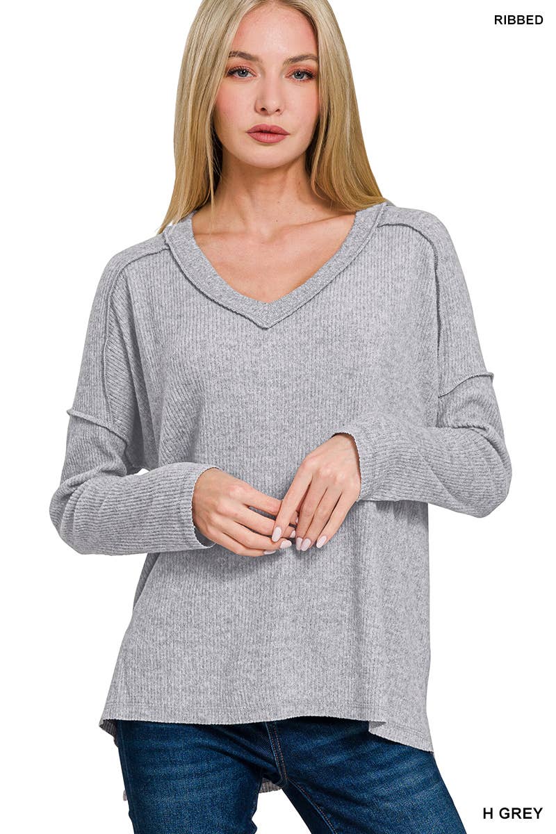 Grey Brushed Ribbed Hacci top