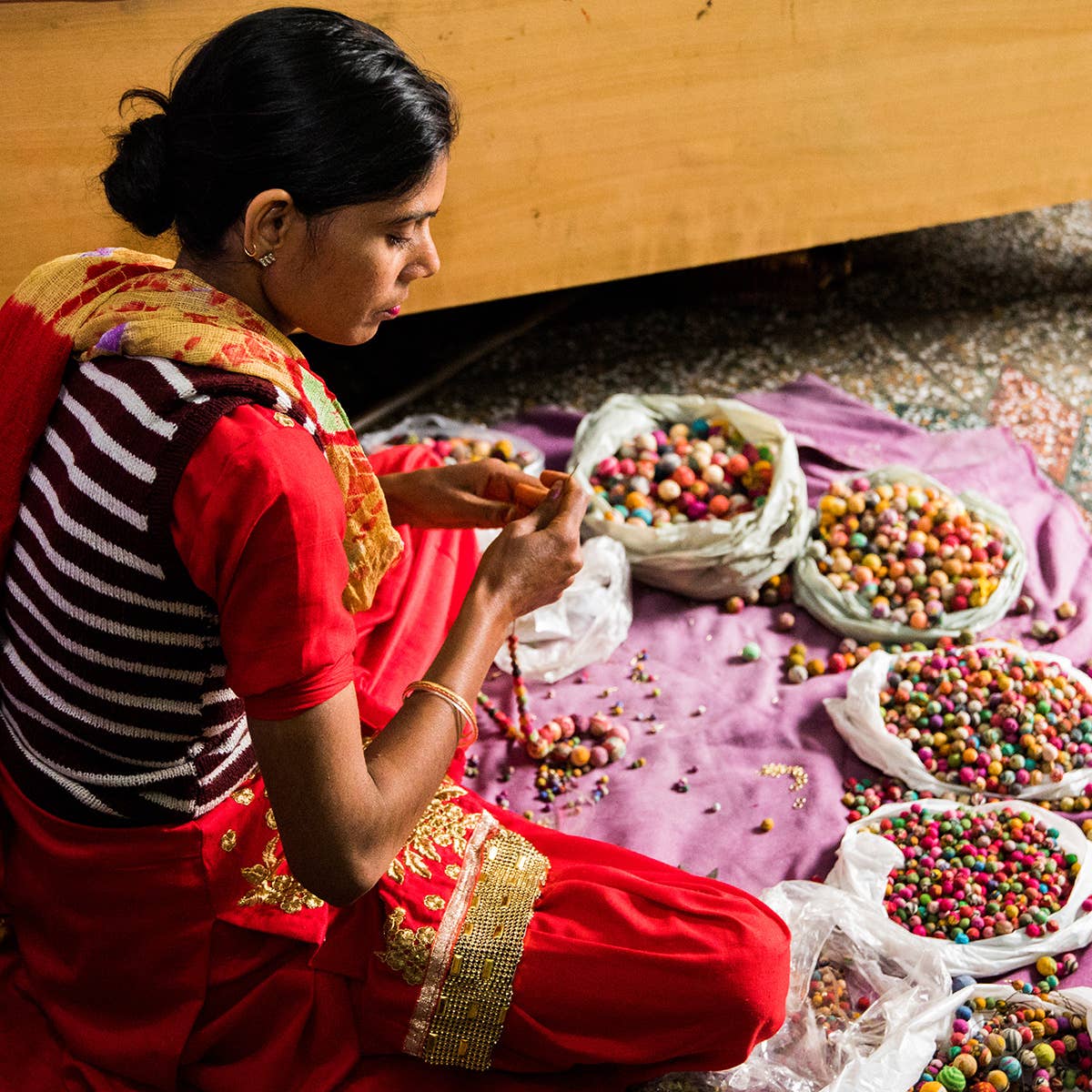 Aasha Kantha Handcrafted Single Square Bead Long Earrings