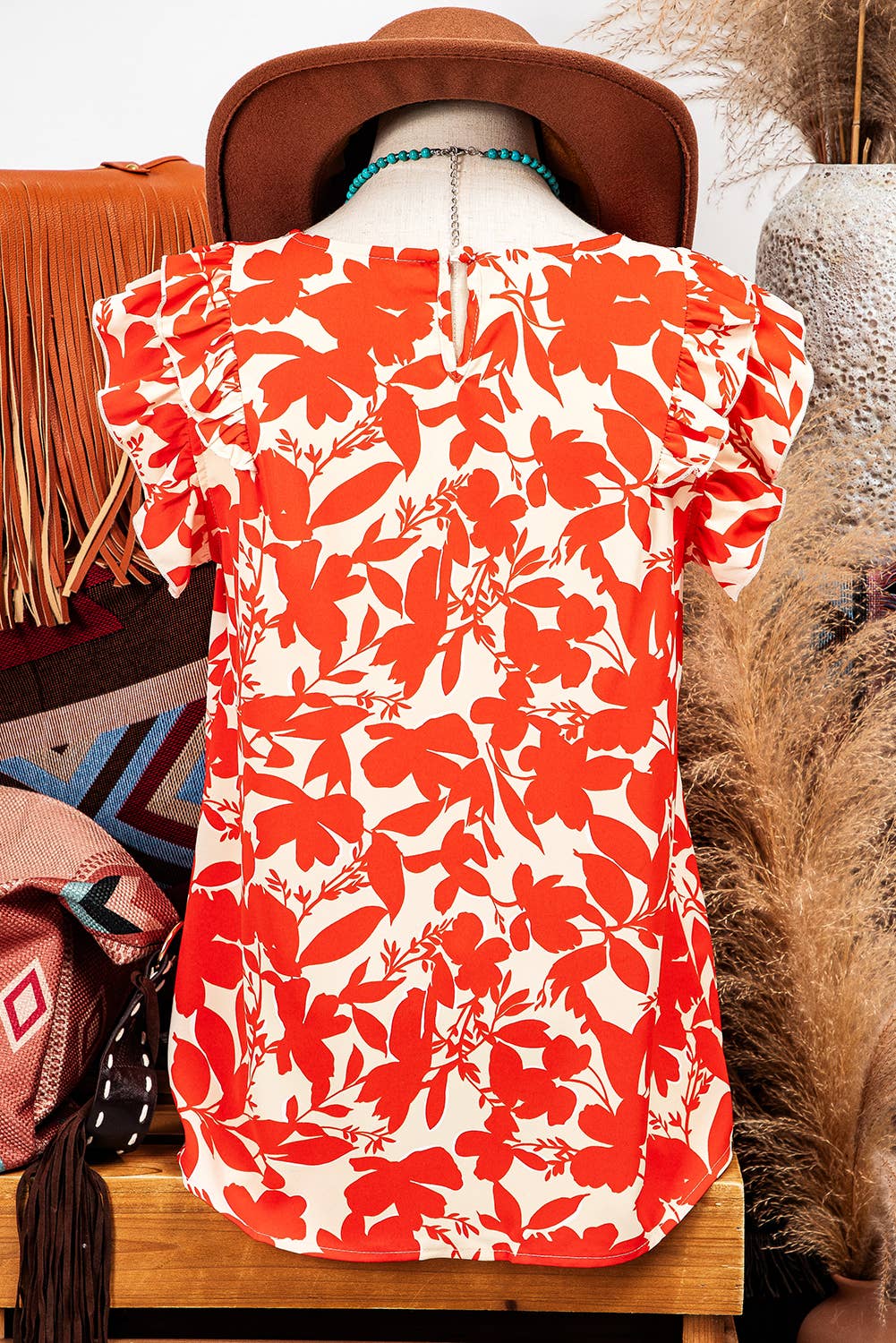 Floral Ruffle Sleeve Print Top
