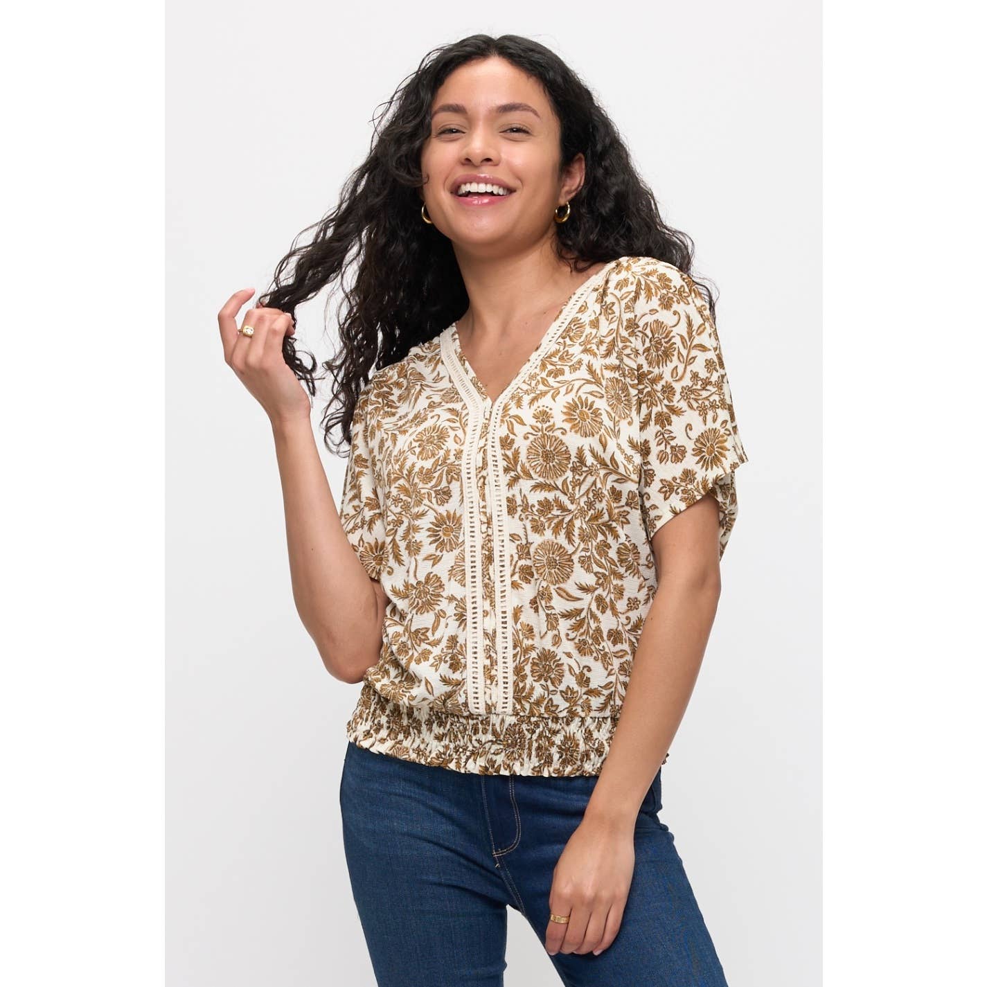 Taupe Floral crochet top