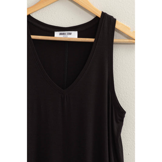 Black relaxed V Neck Tank Top