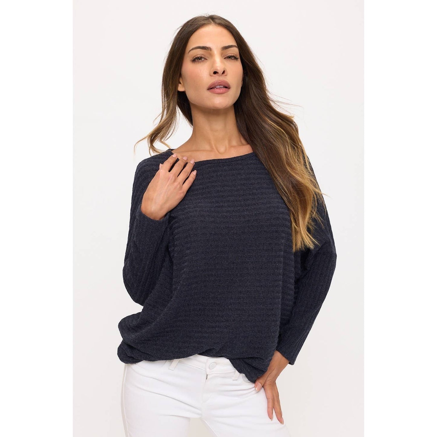 Navy Oversized dolman ribbed top