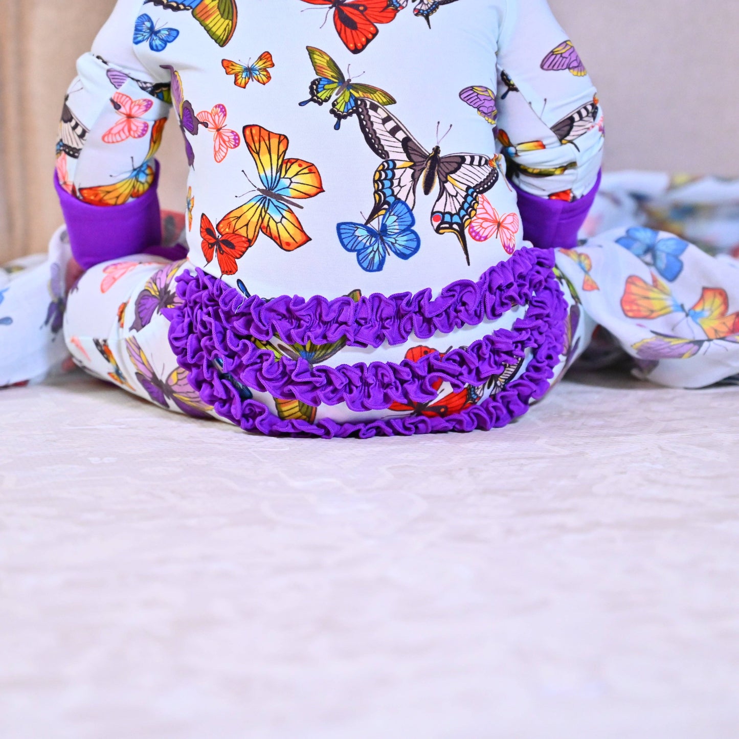 Butterfly Away Ruffle Zipper One Piece Pajama