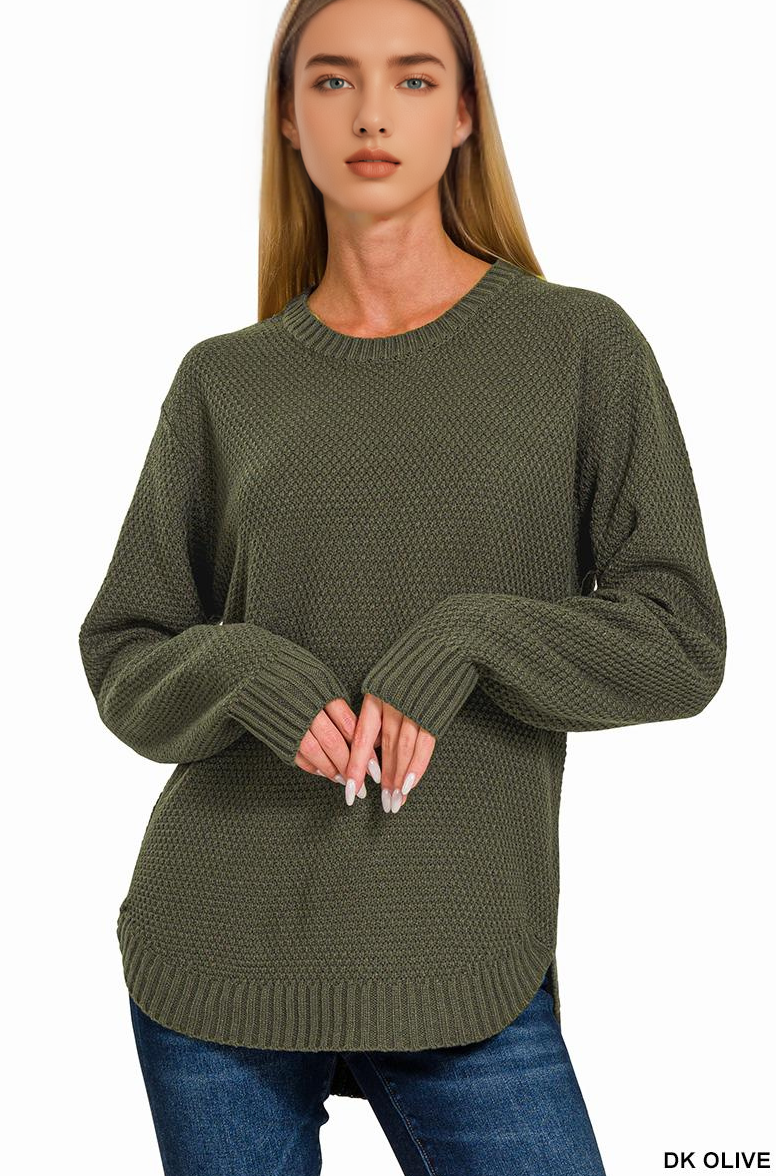 Olive Round Neck Basic Sweater