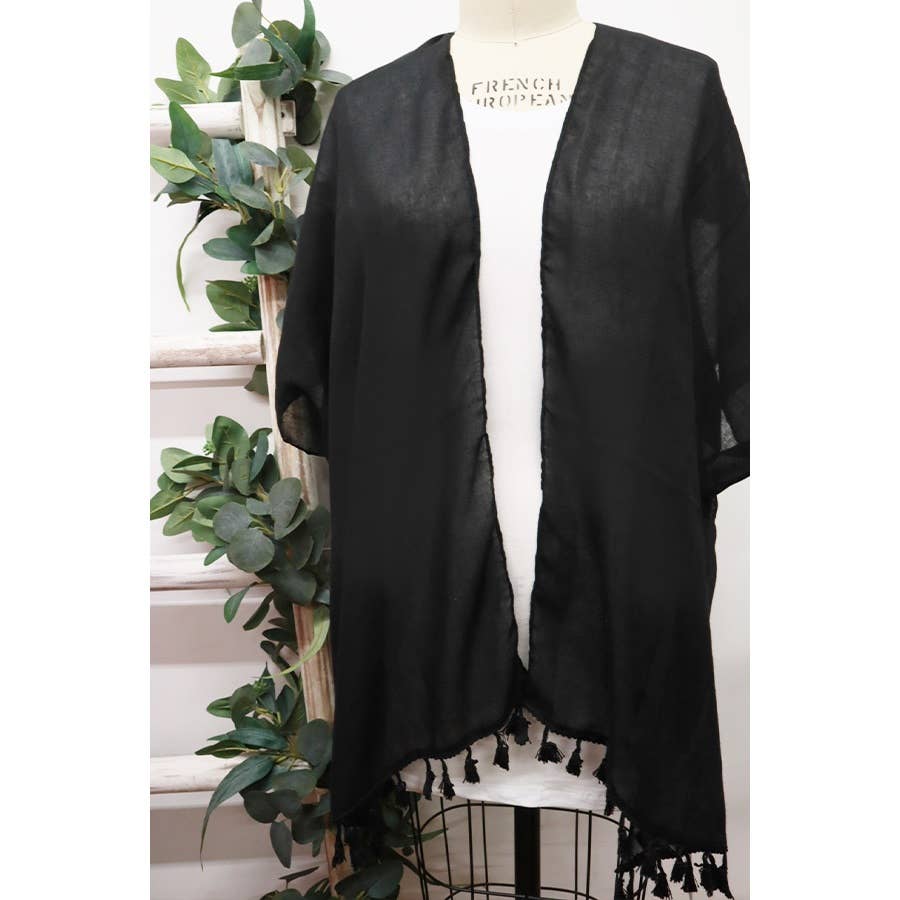 Solid Tassel Mid length Kimono