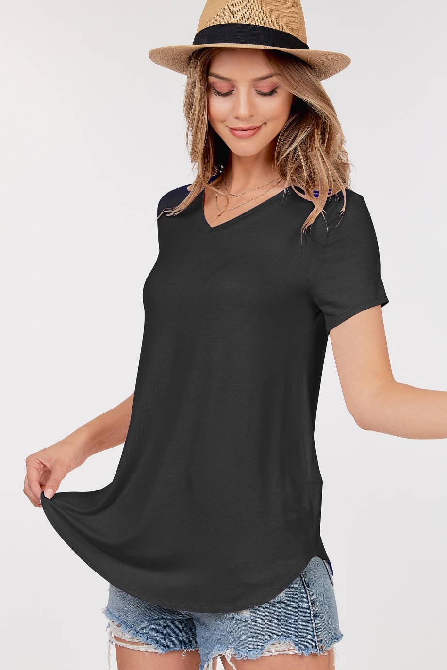 Basic Short Sleeve V Neck Top