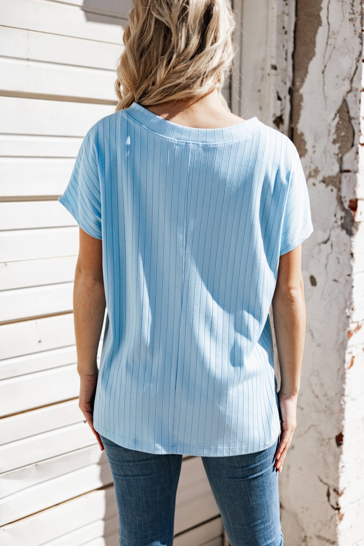 Casual Thick Ribbed V Neck Top