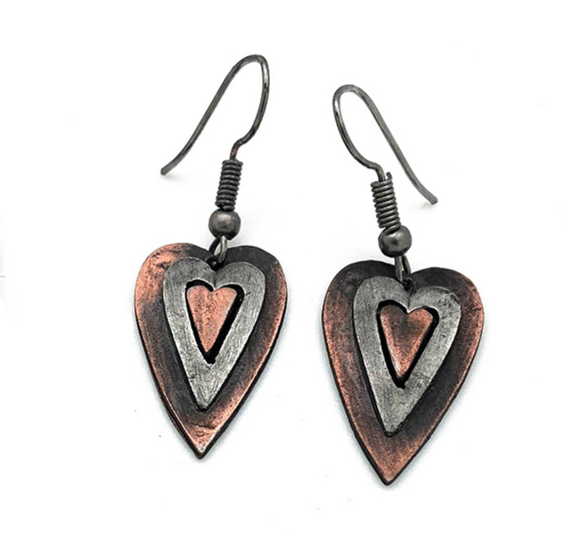 Tall heart pewter earrings