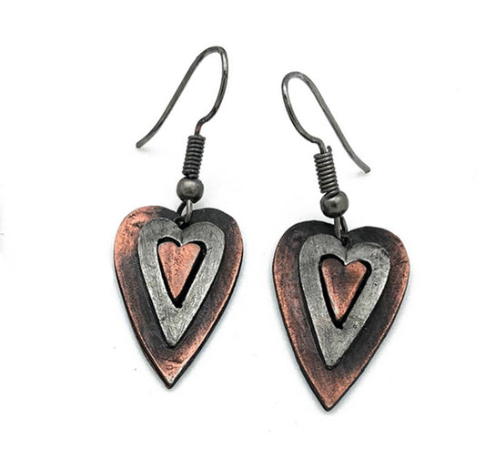 Tall heart pewter earrings