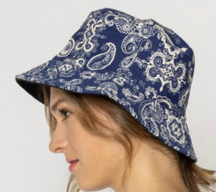 Blue paisley bucket hat
