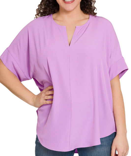 Plus lavender split neck top