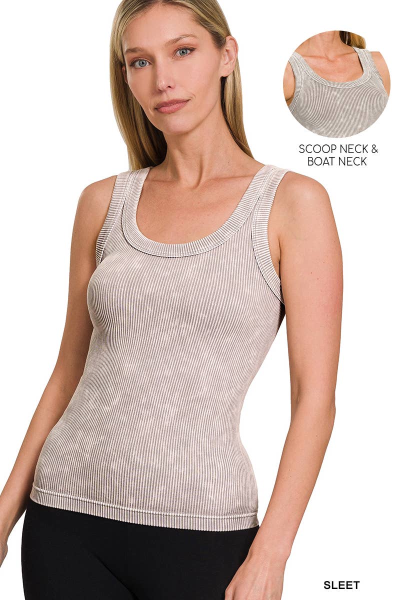 Ribbed seamless tank- 2 way neckline