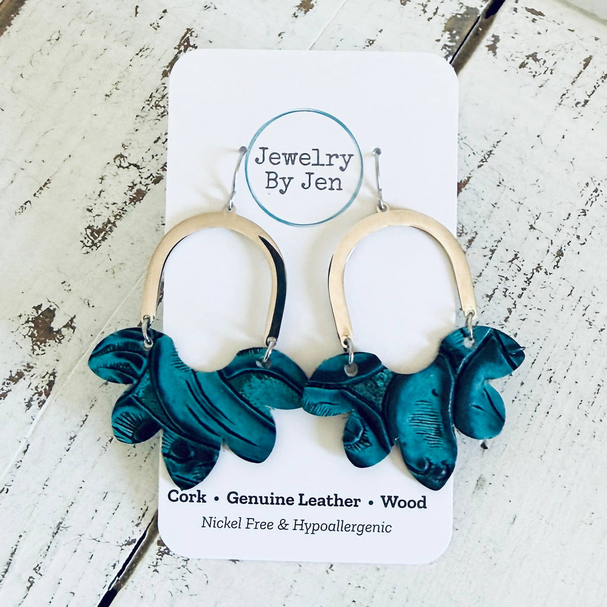 Split Flower Earrings: Aquamarine Tooled