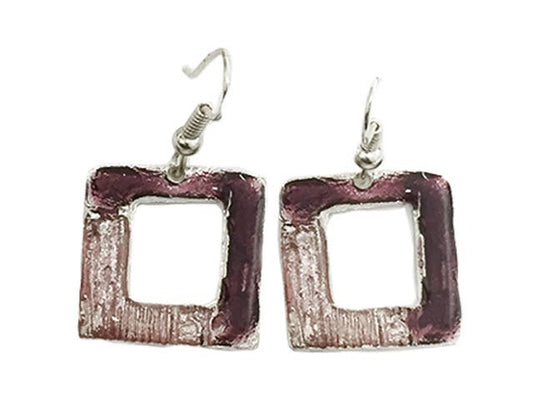 Pewter Earrings with Color Enamel - Pink/Raspberry