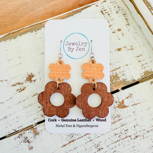 Wood Flower Earrings