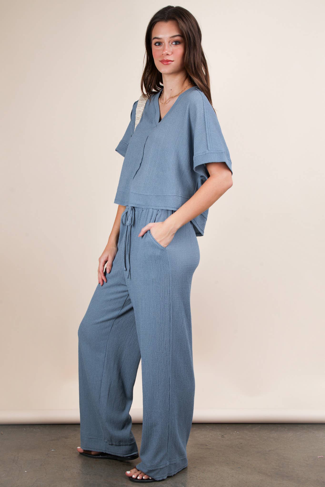 Textured Knit Casual Top & Pants Set
