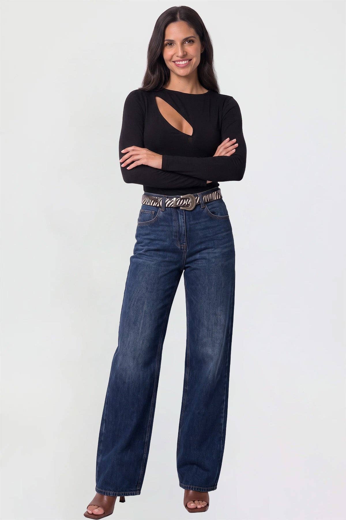 Hazel High Rise Belted Wide Leg Jeans