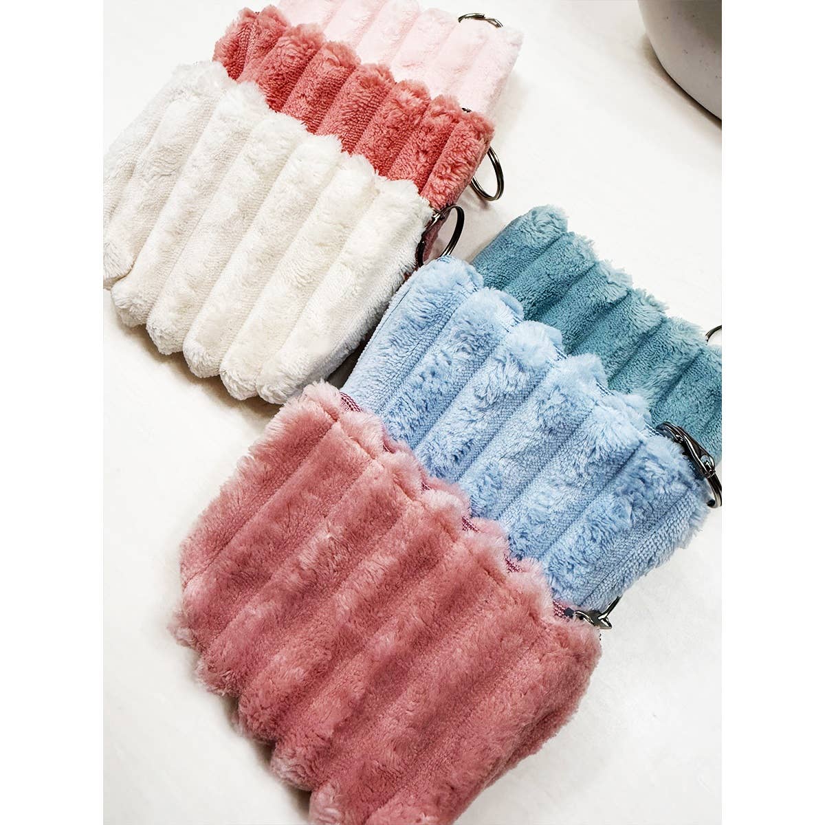 Embossed Faux Fur Coin Purse with Key Ring