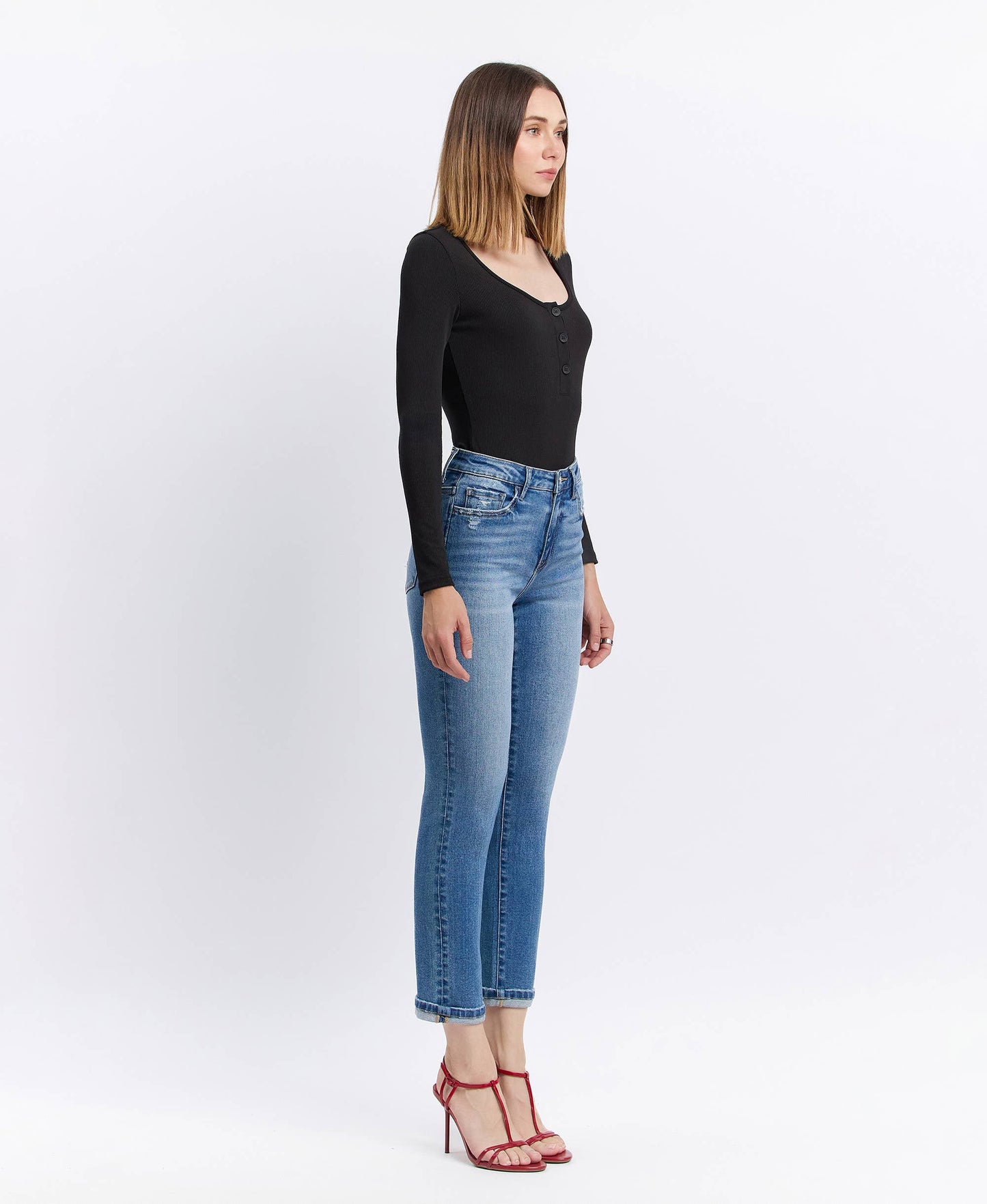 High Rise cuffed crop slim straight Vervet jeans