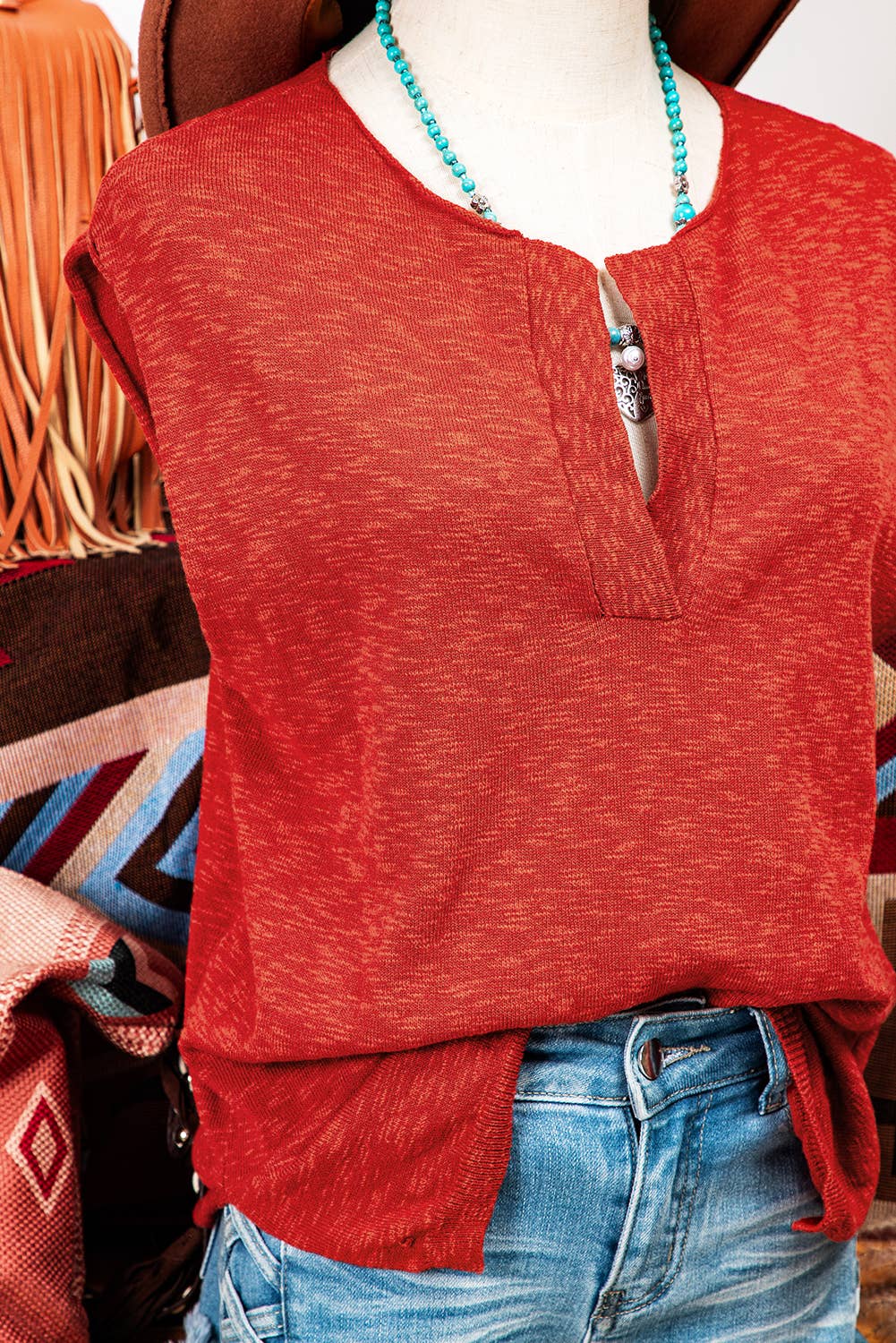 Orange Split V Neck Short Sleeve top