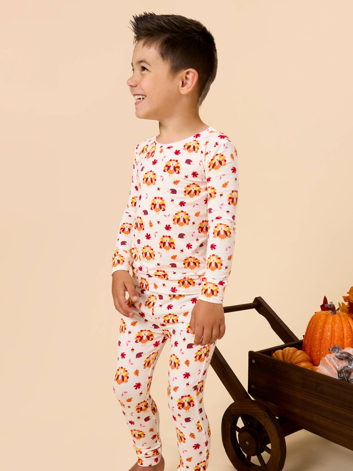 Kids Bamboo Viscose Thanksgiving Turkey Gobble Long Sleeve Pajama Set