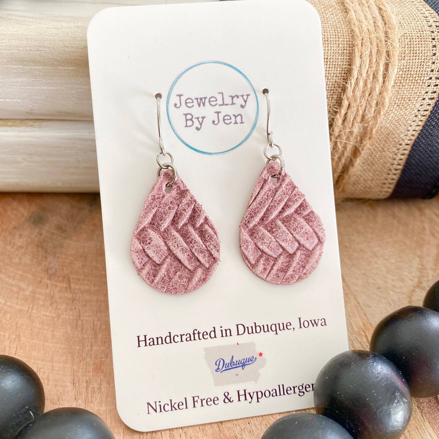 Small Teardrop Earrings: Pink Chiffon Braided