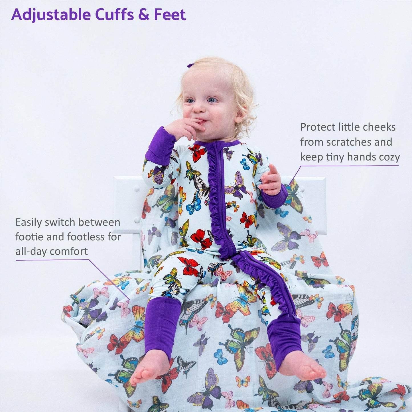 Butterfly Away Ruffle Zipper One Piece Pajama