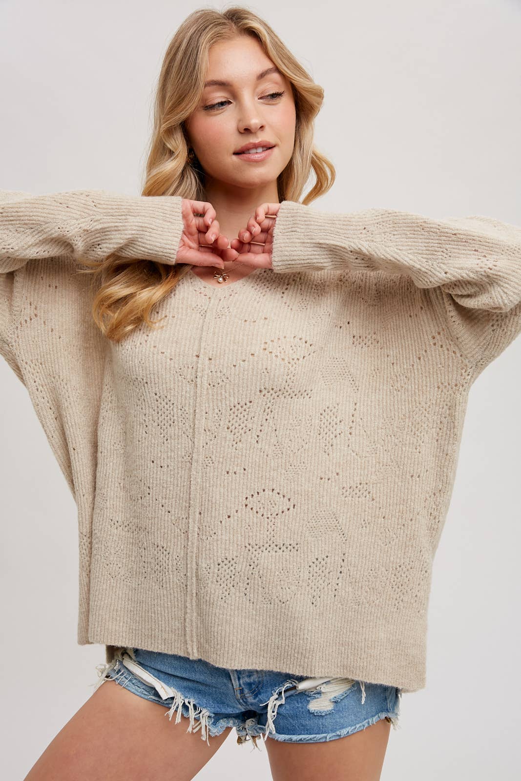 V-Neck Knit Sweater - Recycled Poly Blend