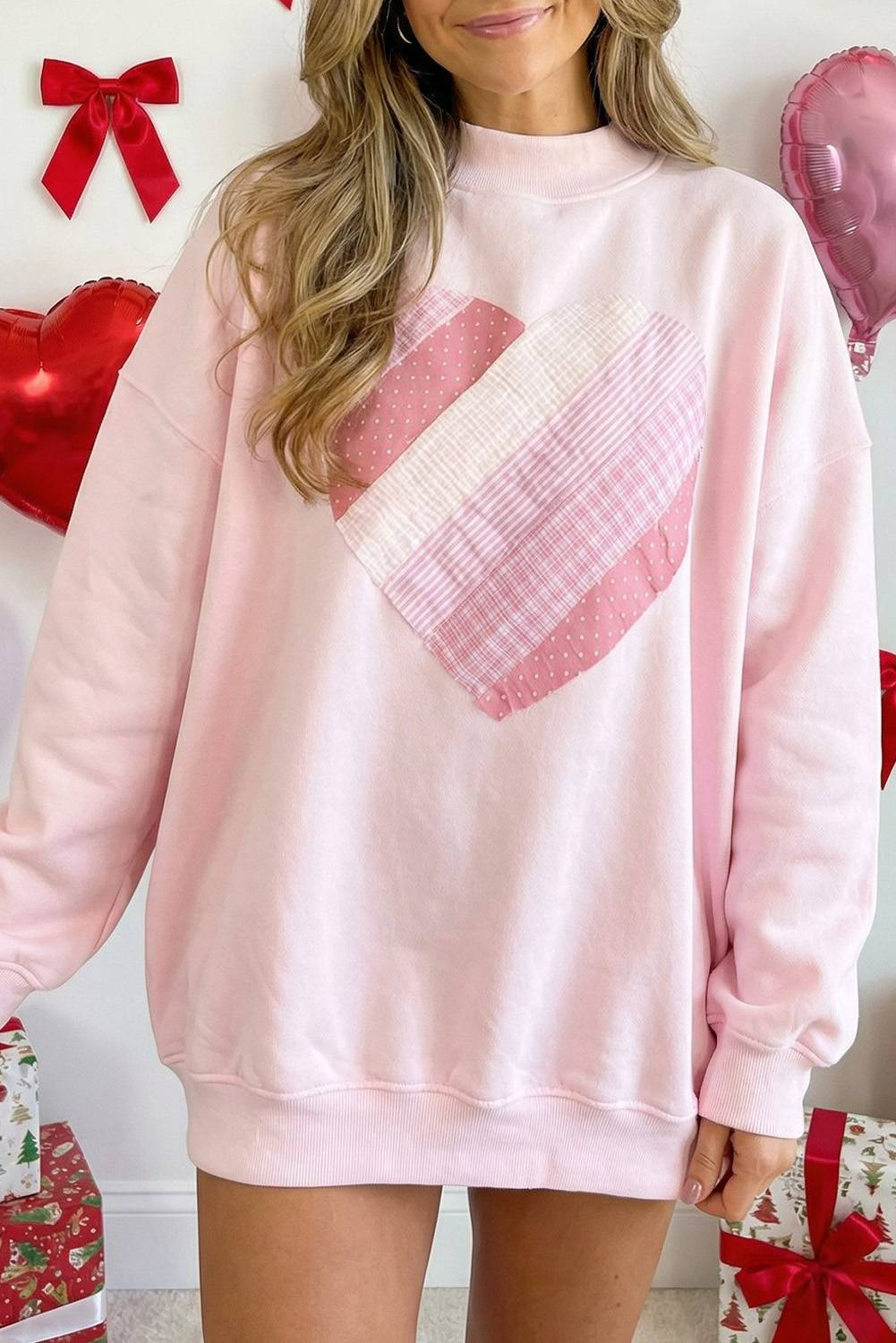 Sweetheart Patchwork Mockneck Sweatshirt