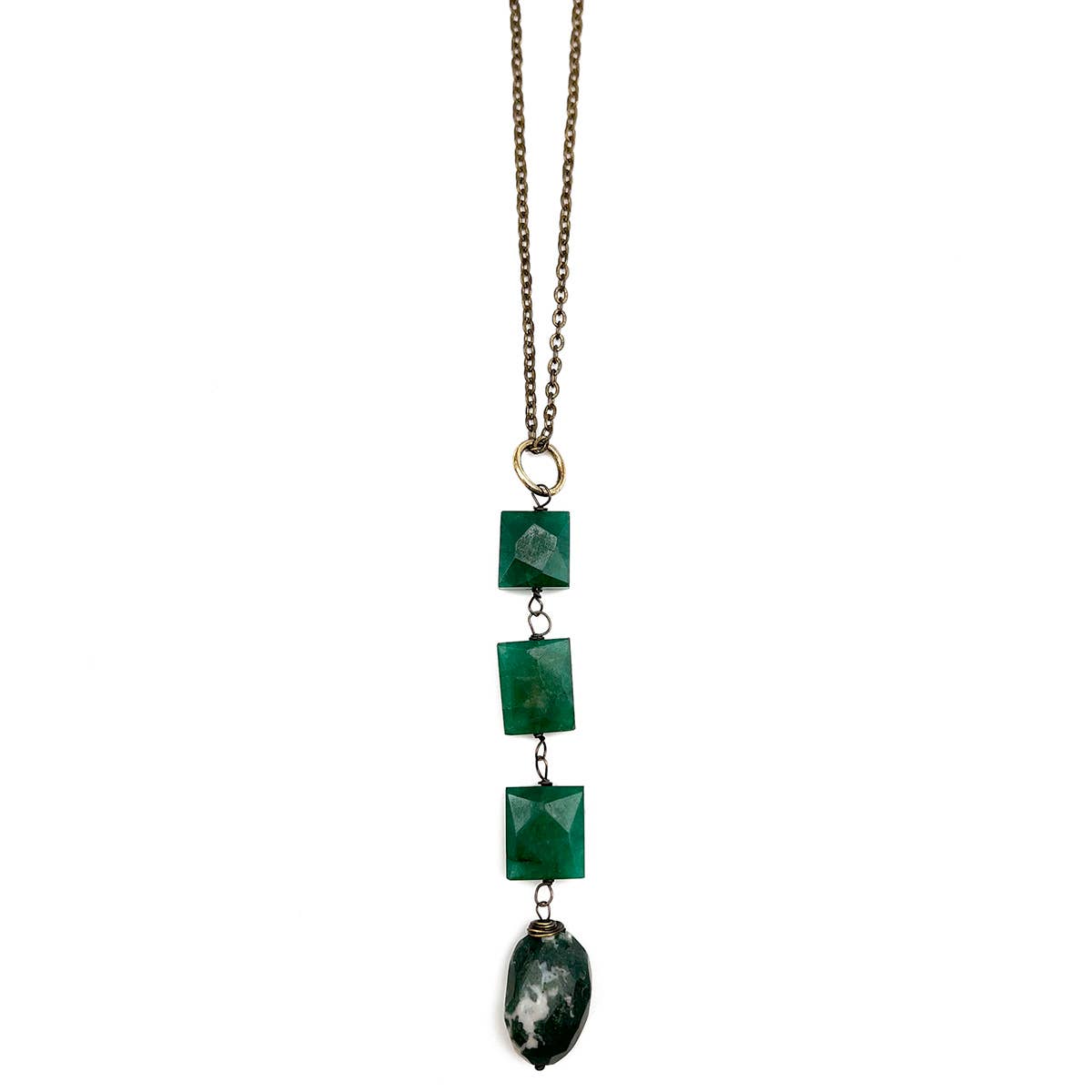 Antique Silver Aventurine & Tree Agate Drop Necklace
