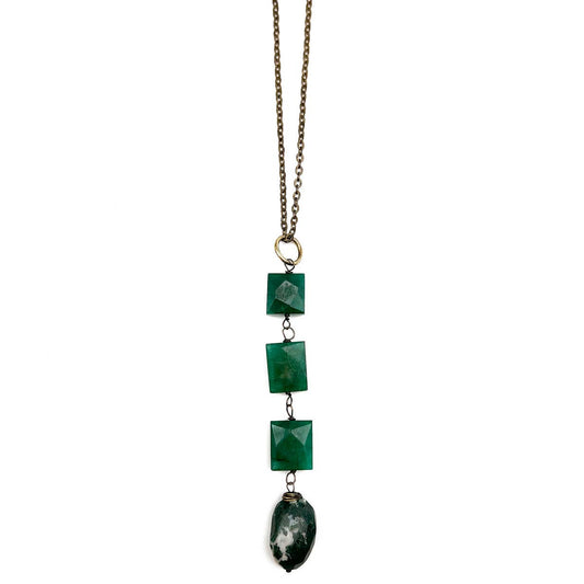 Antique Silver Aventurine & Tree Agate Drop Necklace