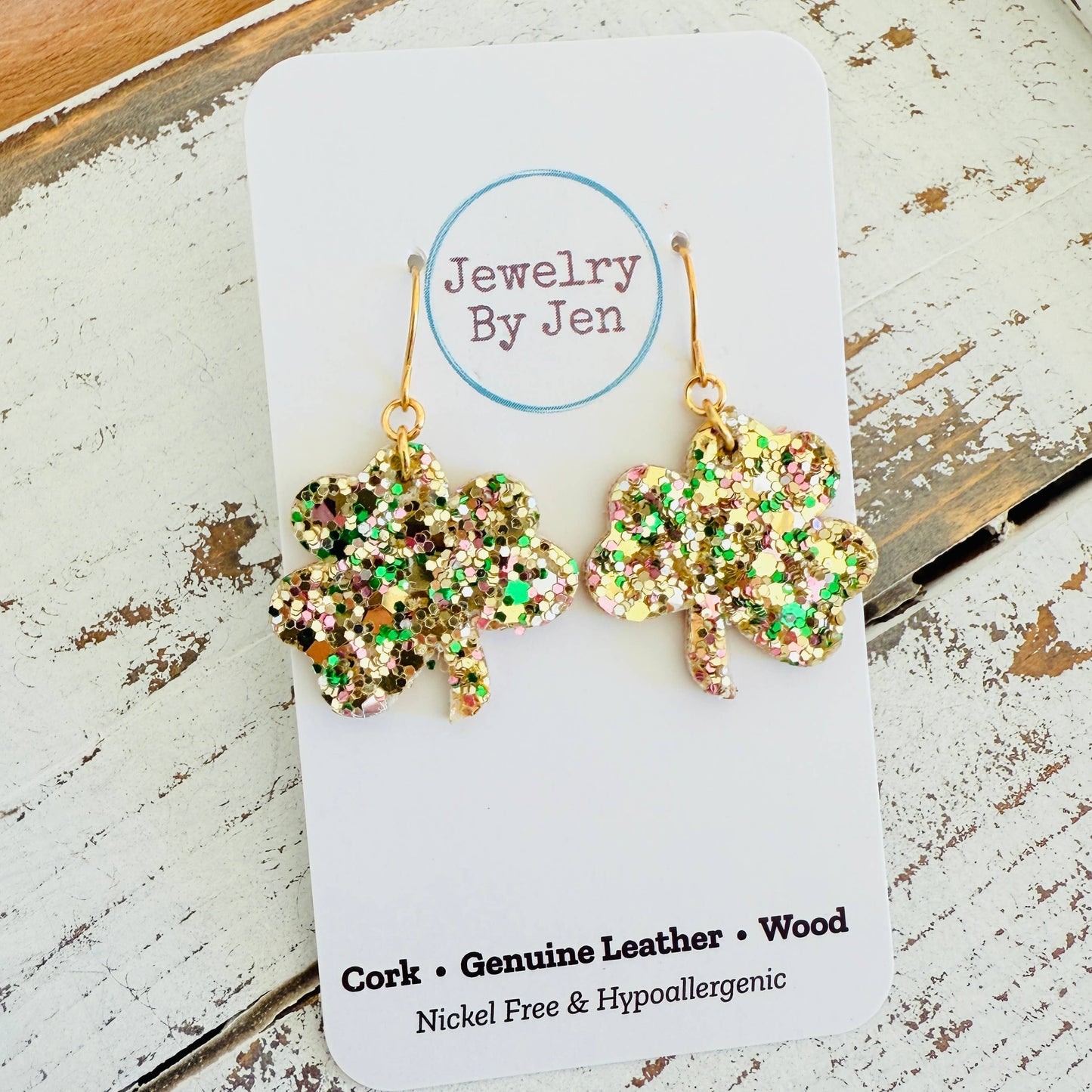 Shamrock Earrings: Irish Gold Glitter