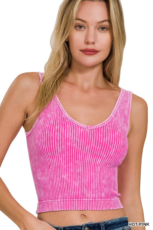 2 Way Neckline Washed Rib Crop Tank