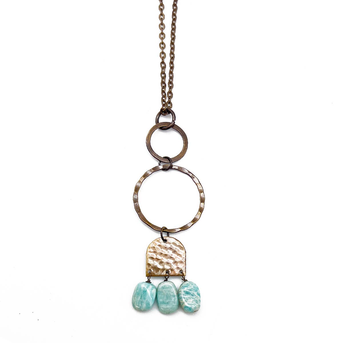 Antique Brass Linked Hoop & Amazonite necklace