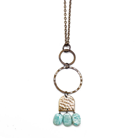 Antique Brass Linked Hoop & Amazonite necklace