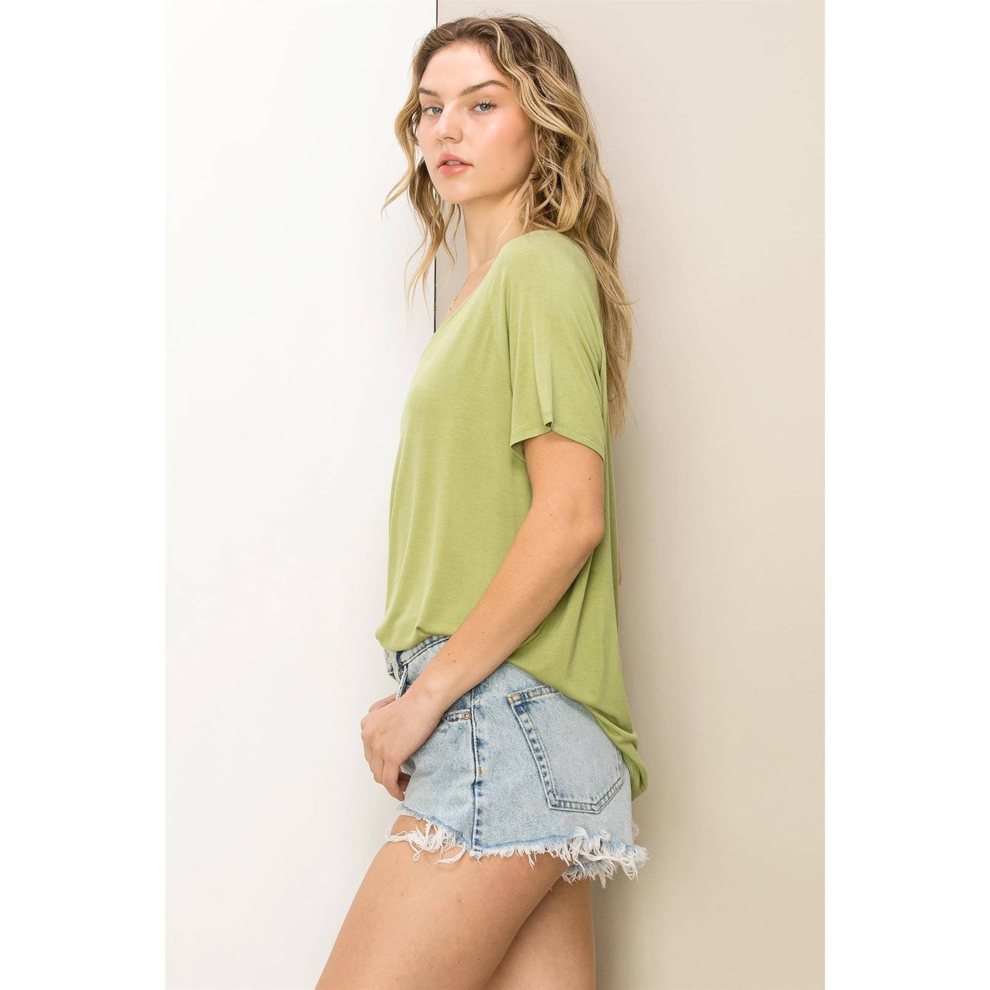 Pale olive Oversized V-Neck Tee