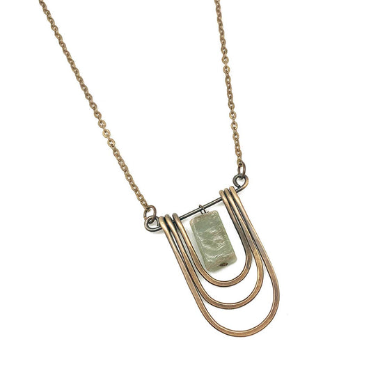 Antique Brass Nested Arch & Aventurine Necklace