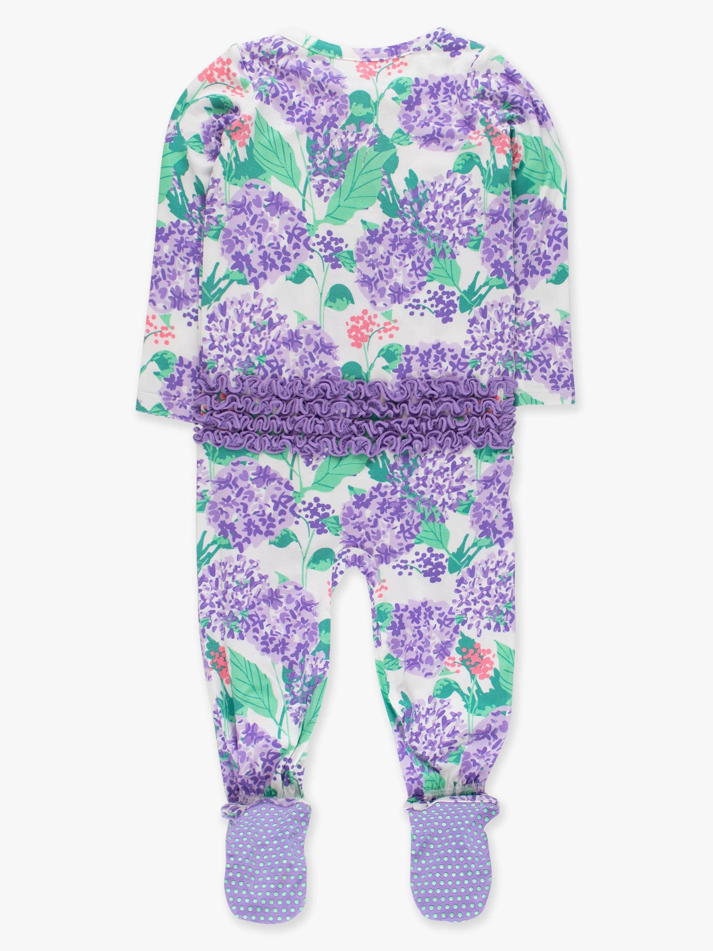 Purple Hydrangea Garden Footed Ruffle One Piece Pajama