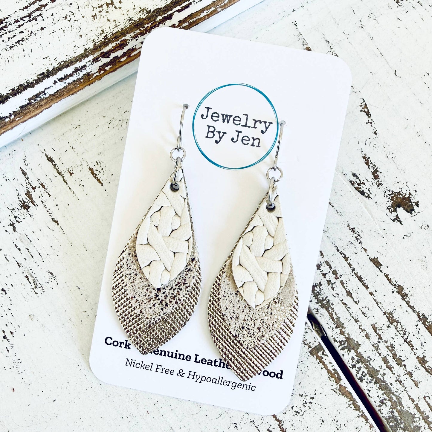 Cream & Platinum-Layered Earrings