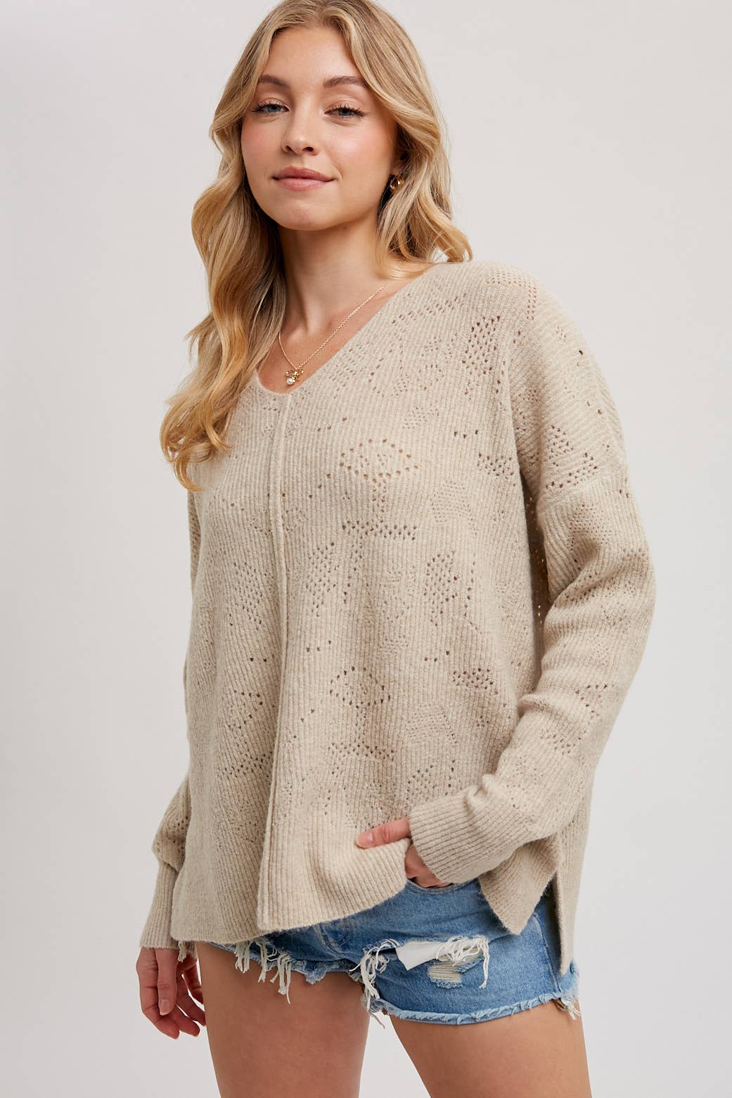 V-Neck Knit Sweater - Recycled Poly Blend
