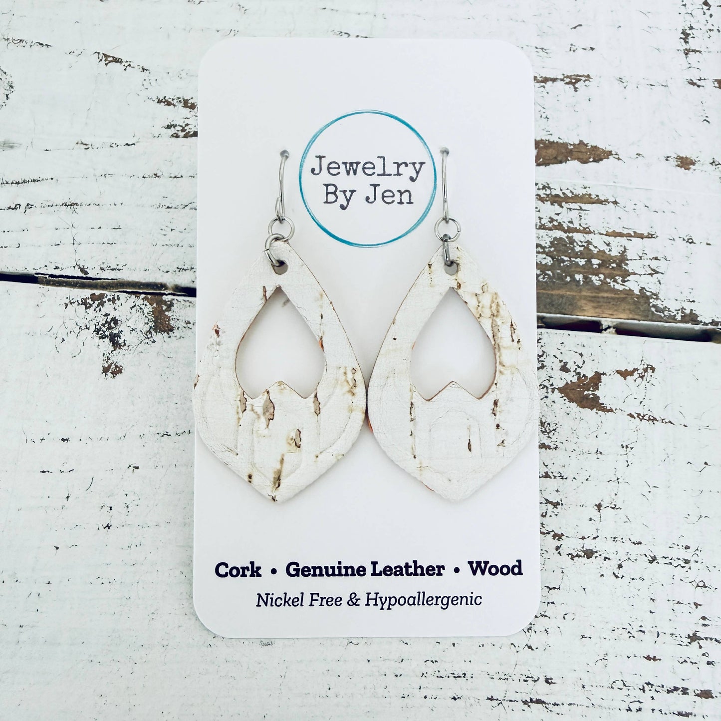 Serenity Teardrop Earrings: White Cork