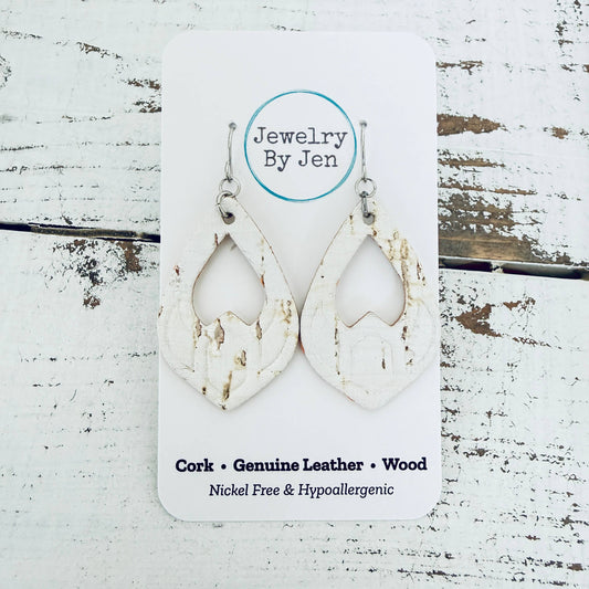 Serenity Teardrop Earrings: White Cork