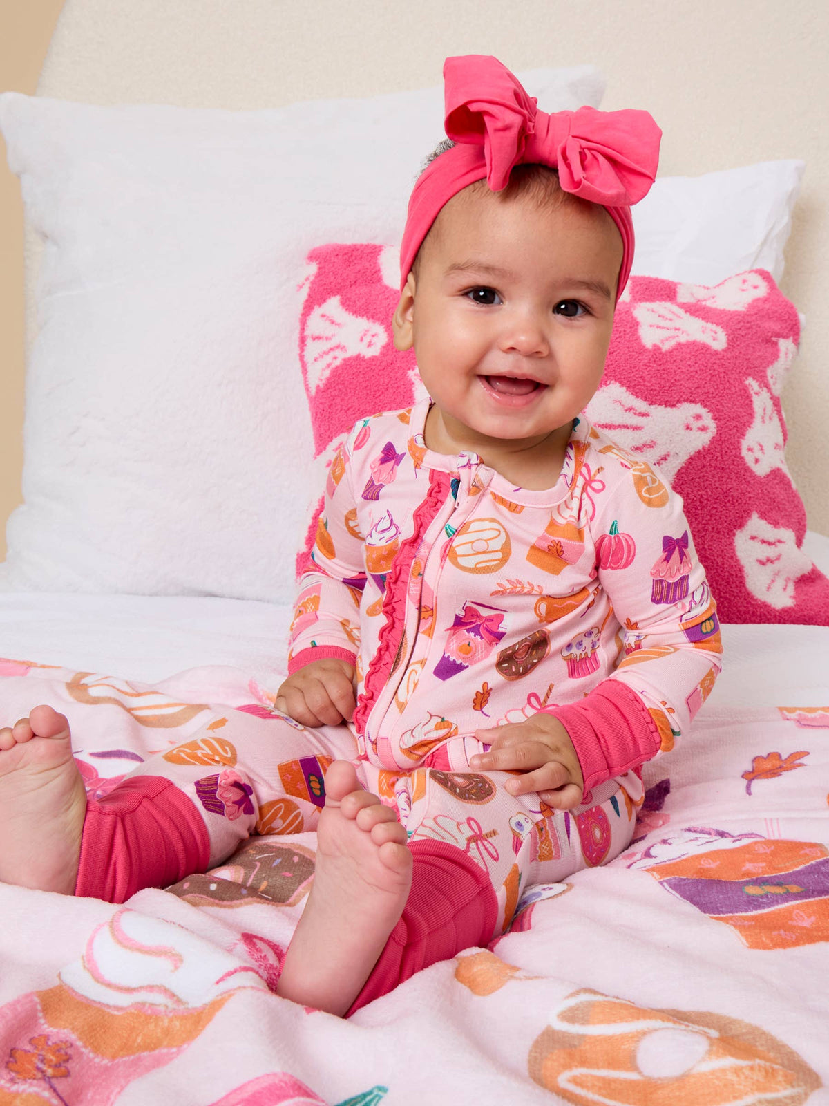 Baby Girls Bamboo Viscose Autumn Spice Convertible Ruffle One Piece Footie Pajama