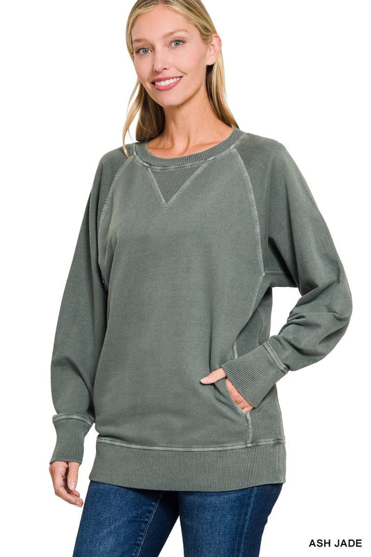 Ash Jade Washed sweatshirt w/Pockets