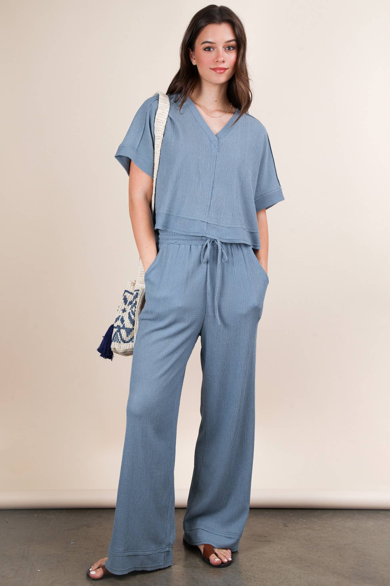 Textured Knit Casual Top & Pants Set