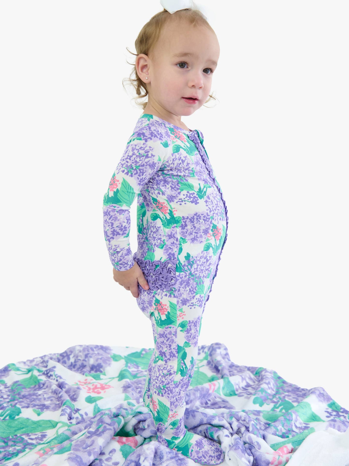 Purple Hydrangea Garden Footed Ruffle One Piece Pajama