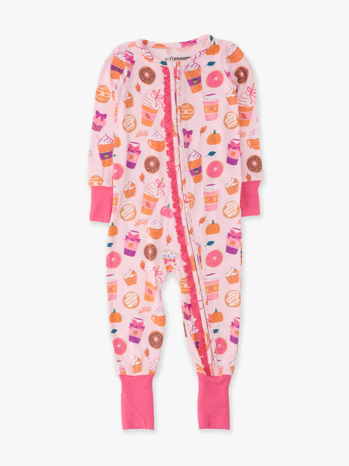Baby Girls Bamboo Viscose Autumn Spice Convertible Ruffle One Piece Footie Pajama